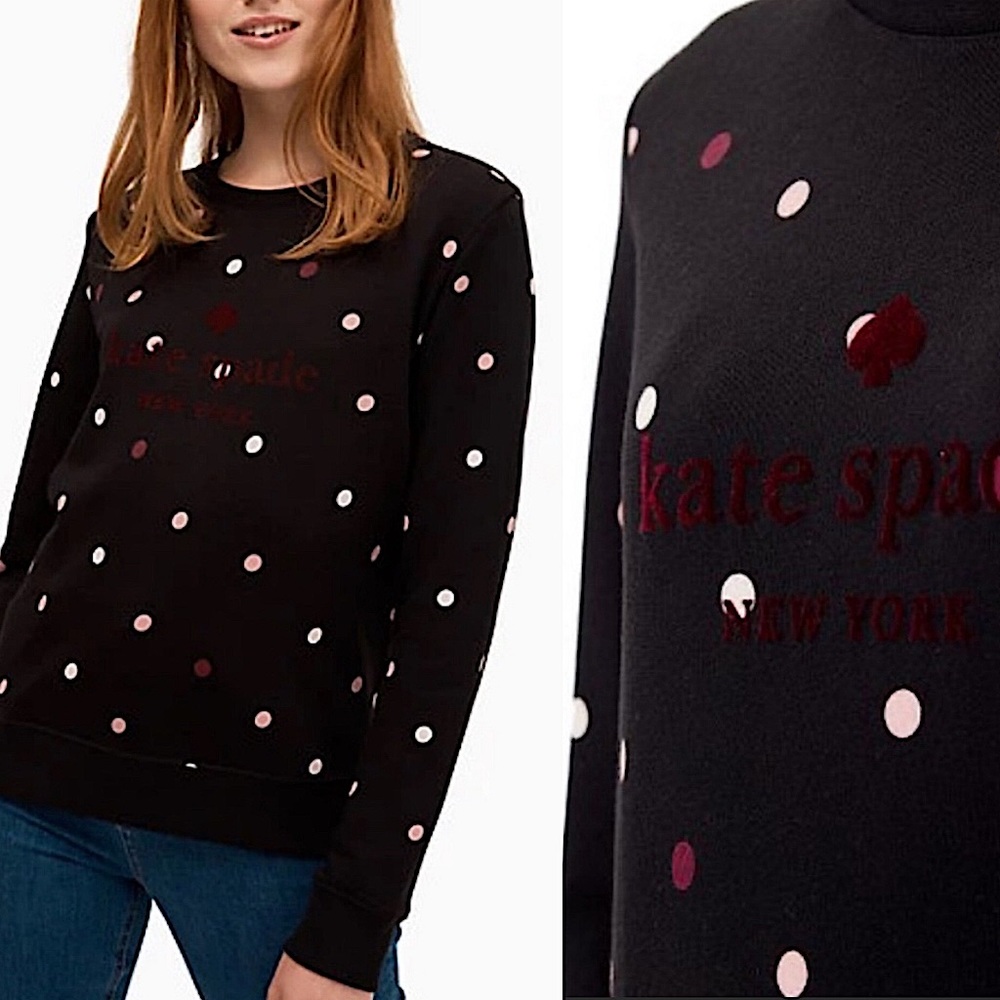 Kate Spade Polka Dot Pullover Sweatshirt Black Pink Size Small